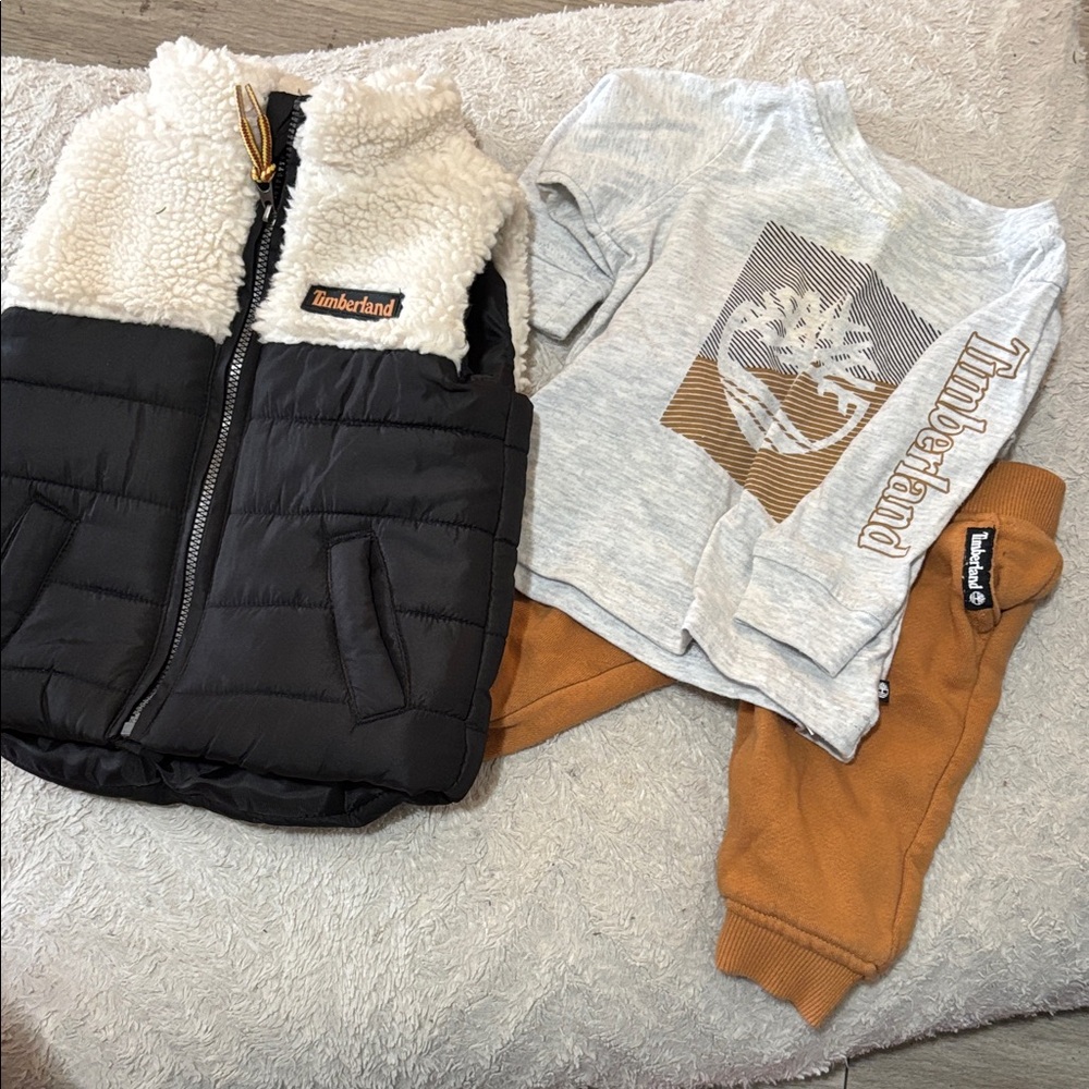 Timberland Kids' Black Vest and Gray Sweatshirt Set